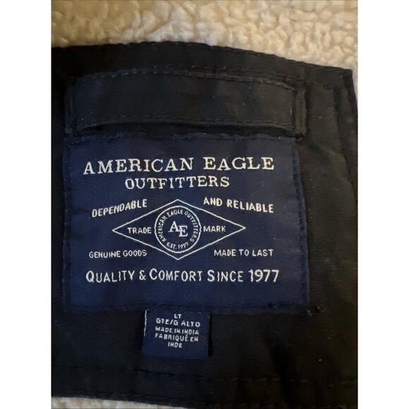 AMERICAN EAGLE Men’s LT Black Canvas Full Zip Hooded Quilted Jacket - Picture 7 of 11